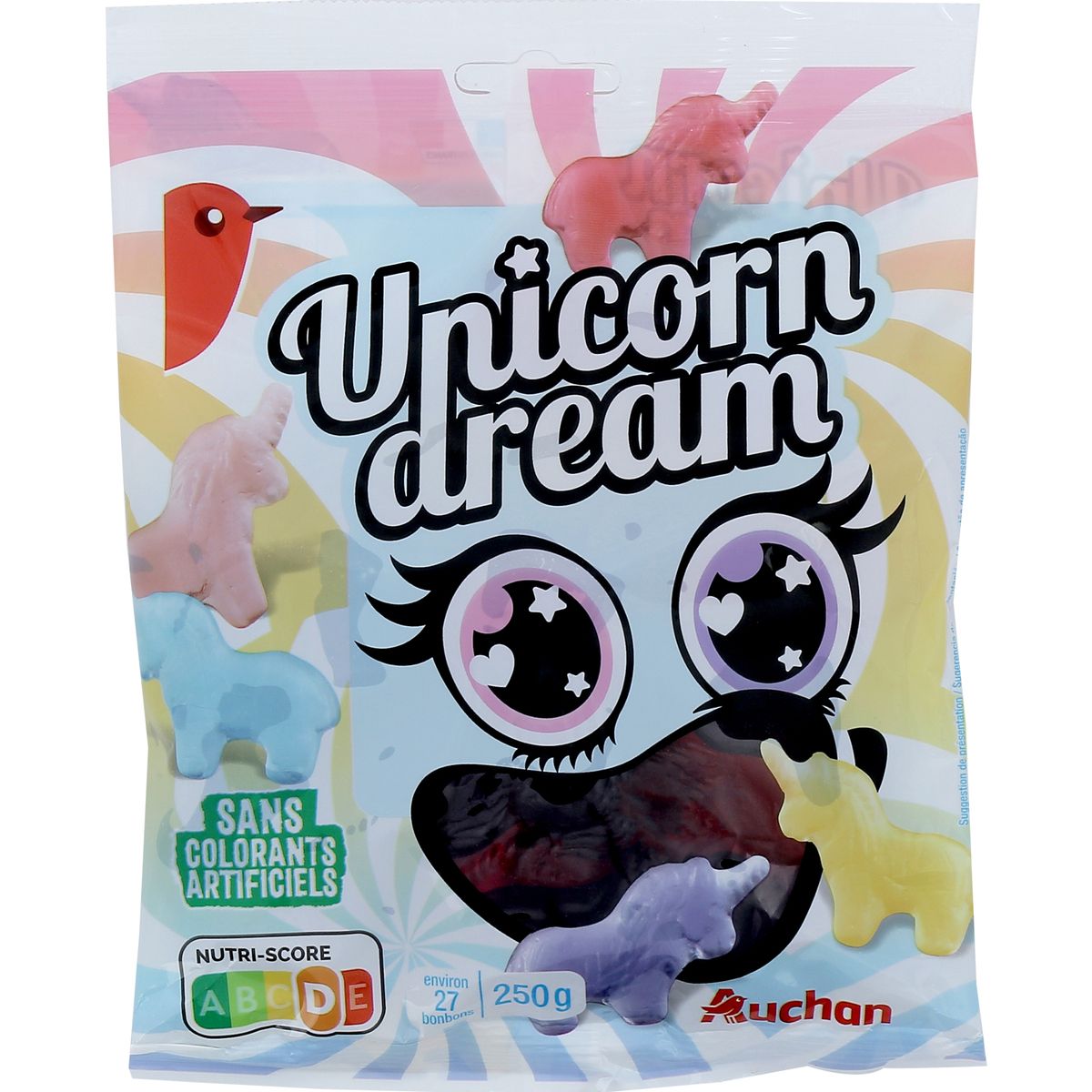 AUCHAN Bonbons gélifiés licorne 27 bonbons 250g