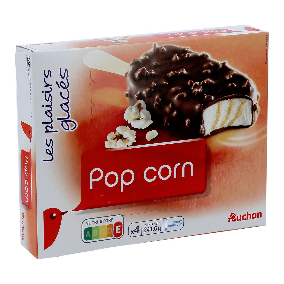 AUCHAN Batônnet glacé saveur pop corn 4 batônnets 241,6g