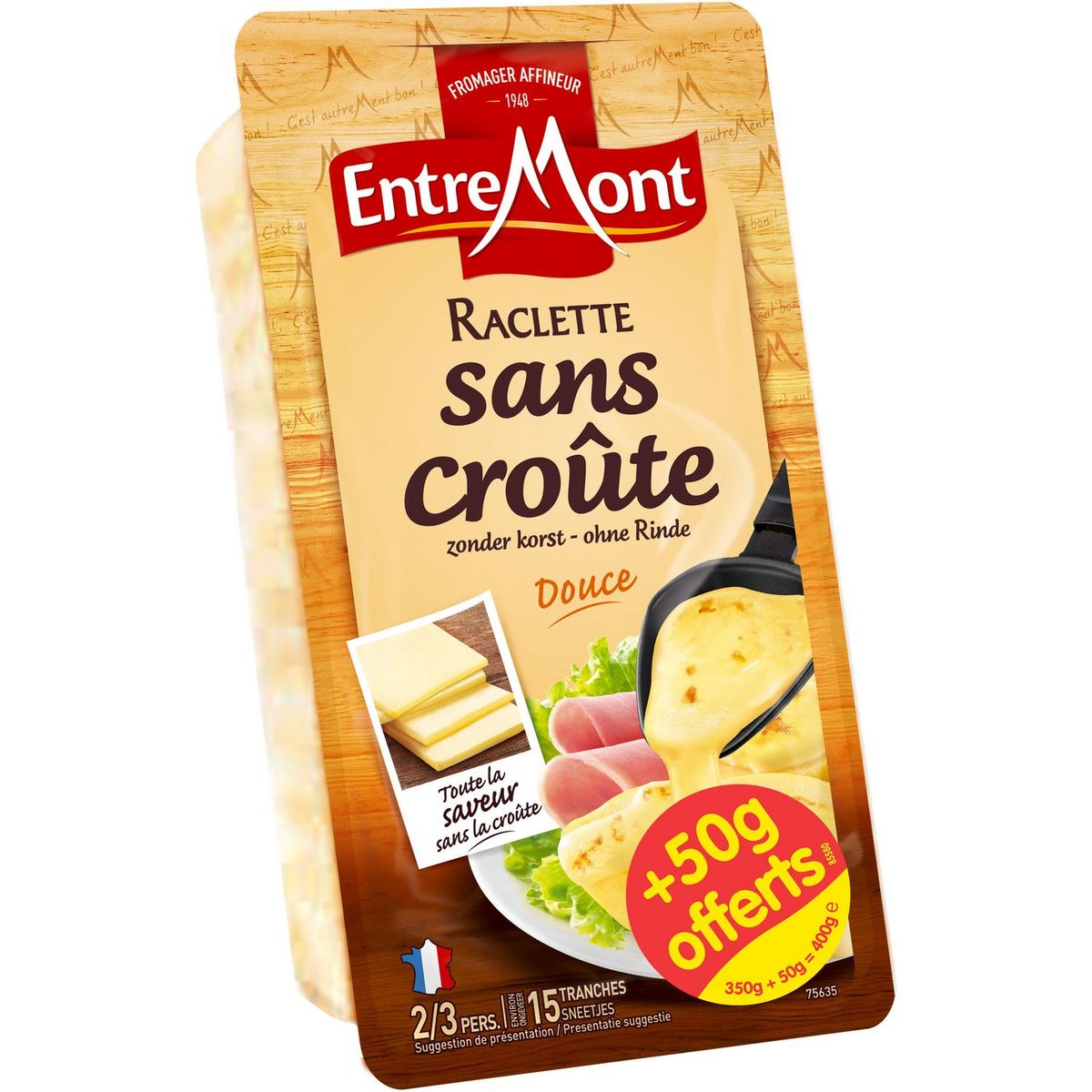 ENTREMONT Fromage à raclette sans croûte 350+50g offerts