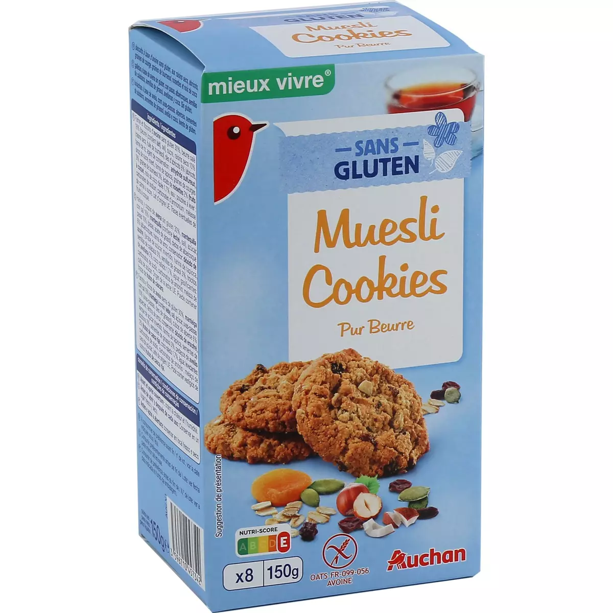 AUCHAN MIEUX VIVRE Muesli cookies sans gluten 150g