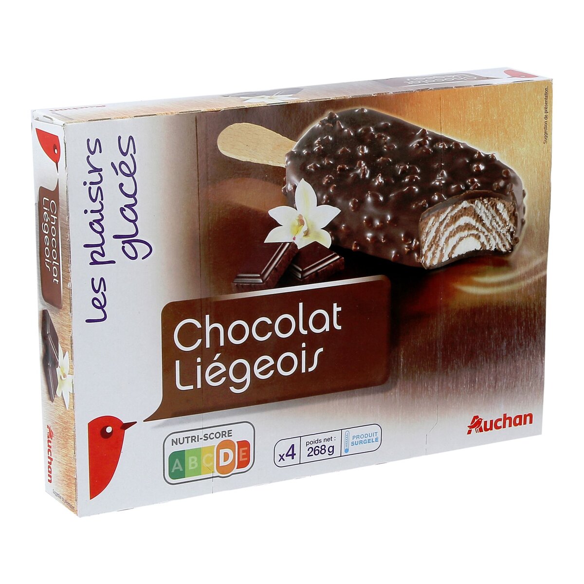 AUCHAN Auchan Batônnet glacé au chocolat liégois 268g 4 batônnets 268g
