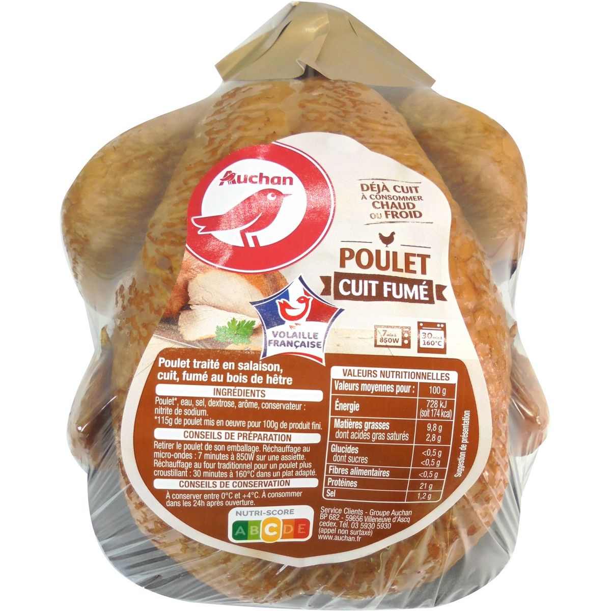 AUCHAN Auchan Poulet entier fumé volaille française 1.25kg 1.25kg