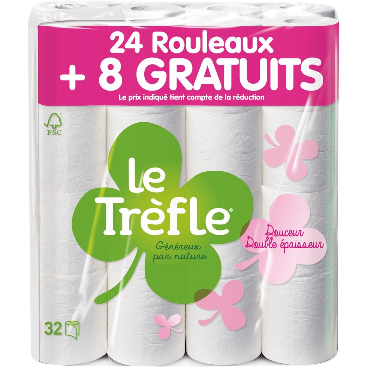 LE TREFLE Le Trefle Papier toilette maxi feuille douceur 24 + 8 offerts 32 rouleaux