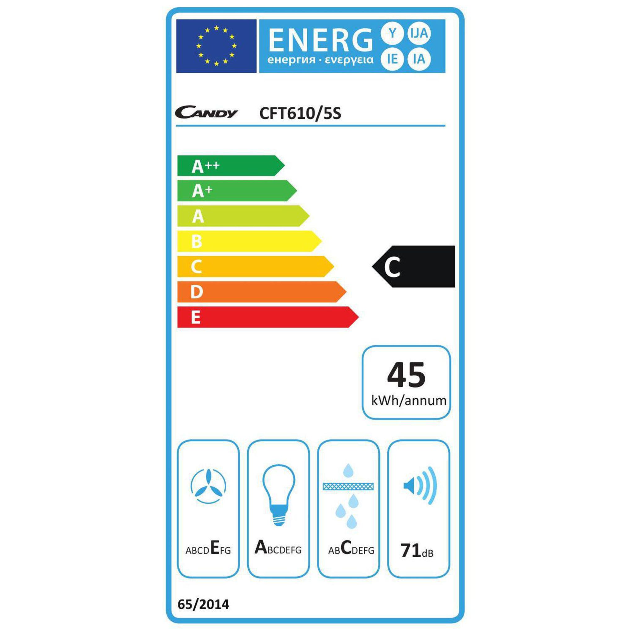 Voir la diapositive 2 : CANDY Hotte casquette CFT610/5S, Évacuation et recyclage, 60 cm, 209.7 m3/h