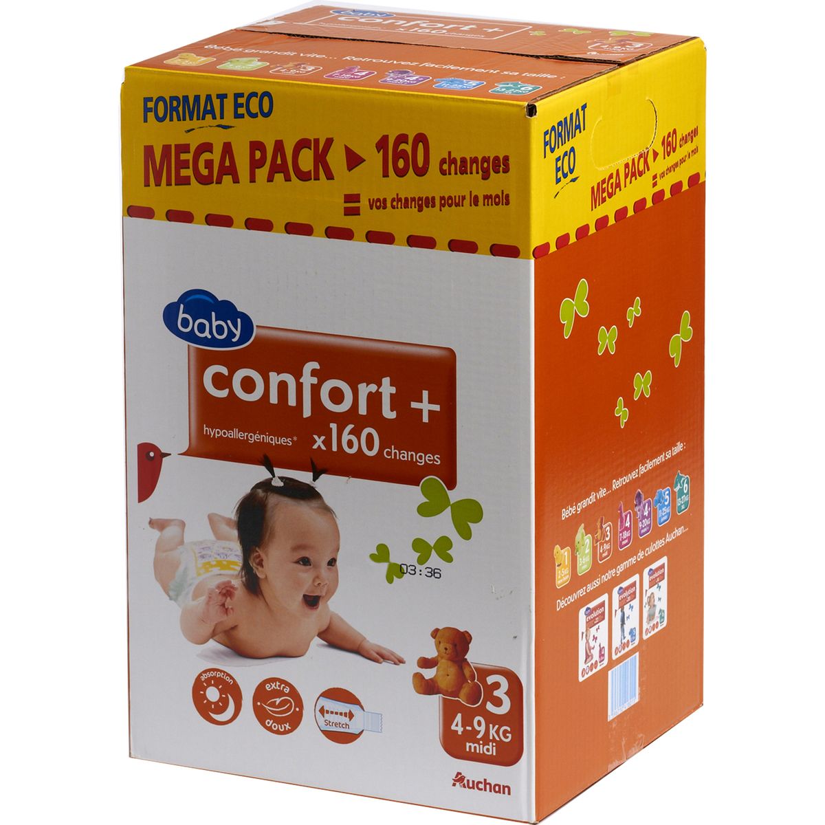 AUCHAN Auchan baby Confort + couches méga pack taille 3 (4-9kg) x40 40 couches