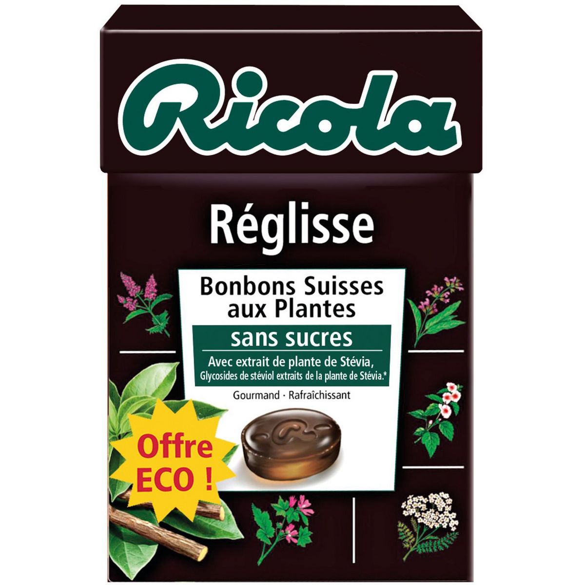 RICOLA Bonbons suisses aux plantes sans sucres saveur réglisse 50g