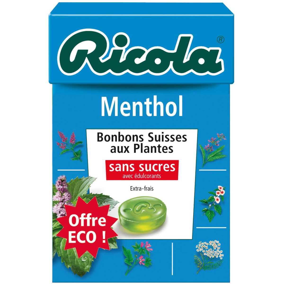RICOLA Bonbons suisses aux plantes sans sucres saveur menthol 50g