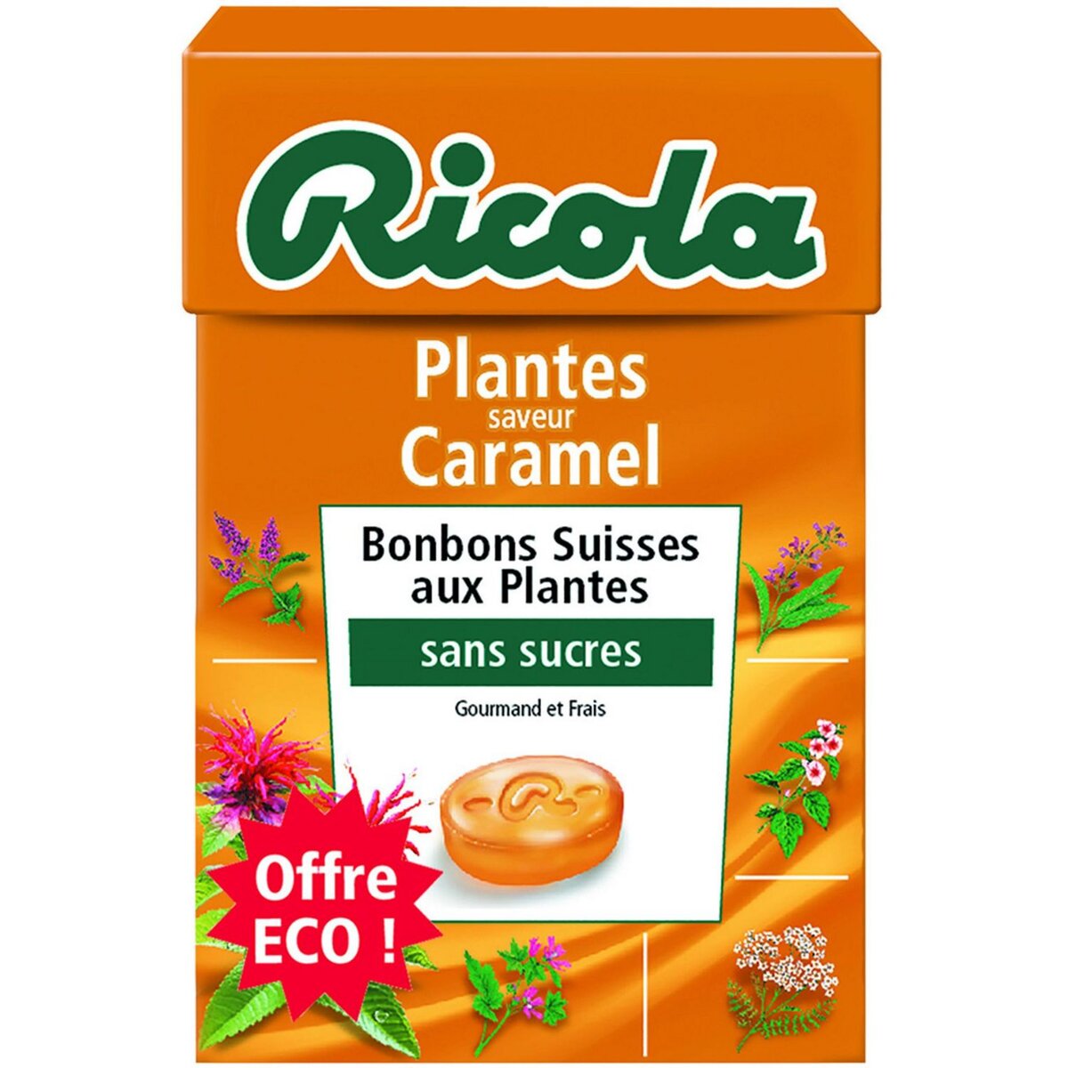 RICOLA Bonbons suisses aux plantes sans sucres saveur caramel 50g