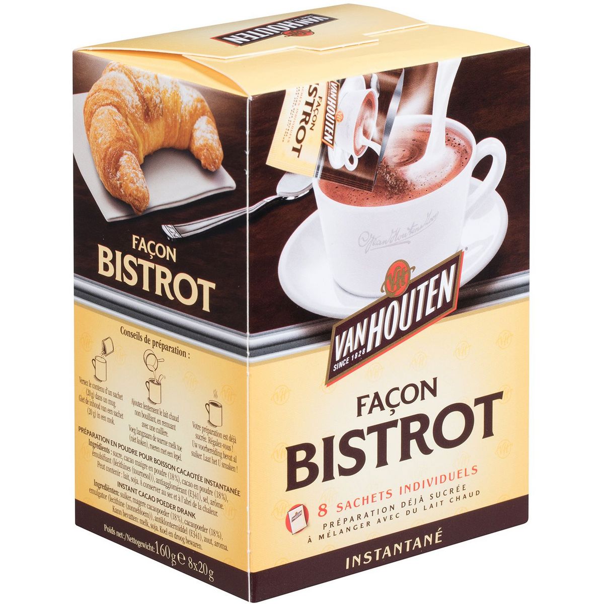 VAN HOUTEN Van Houten cacao instantanée façon bistrot sachet x8 -160g