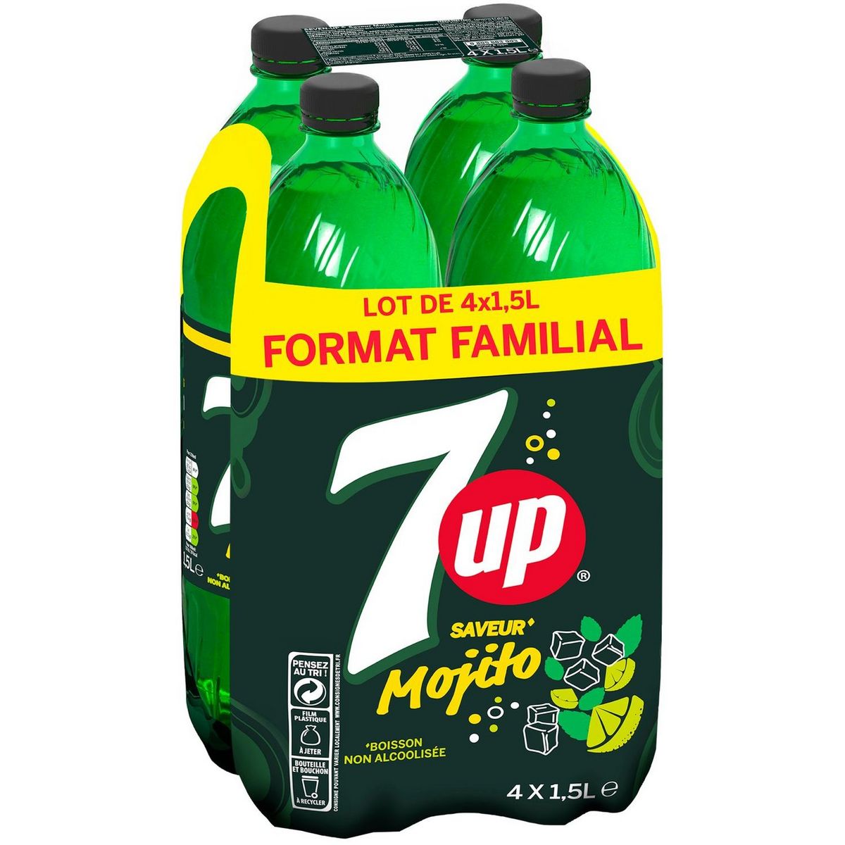 7UP Boisson gazeuse aux extraits de citron arôme mojito format spécial 4x1,5l