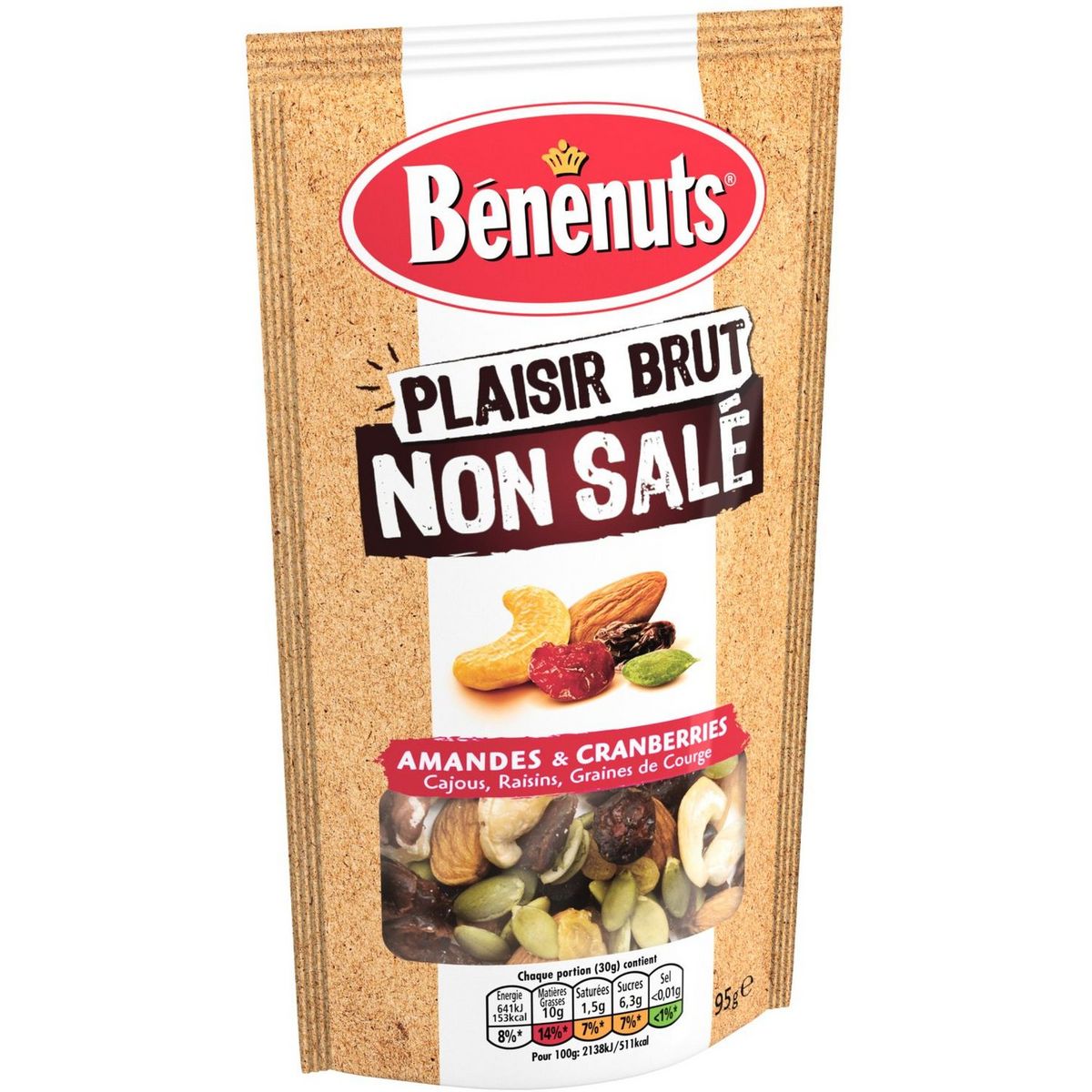 BENENUTS Plaisir brut non salé amandes et cranberries 95g