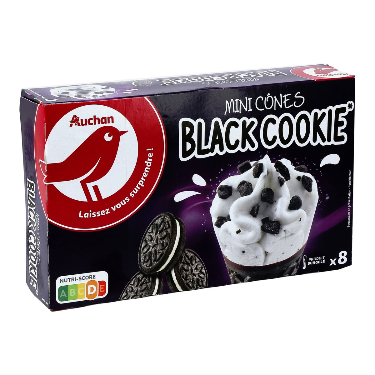 AUCHAN Auchan Mini cône glacé black cookie 400g 8 mini cônes 400g