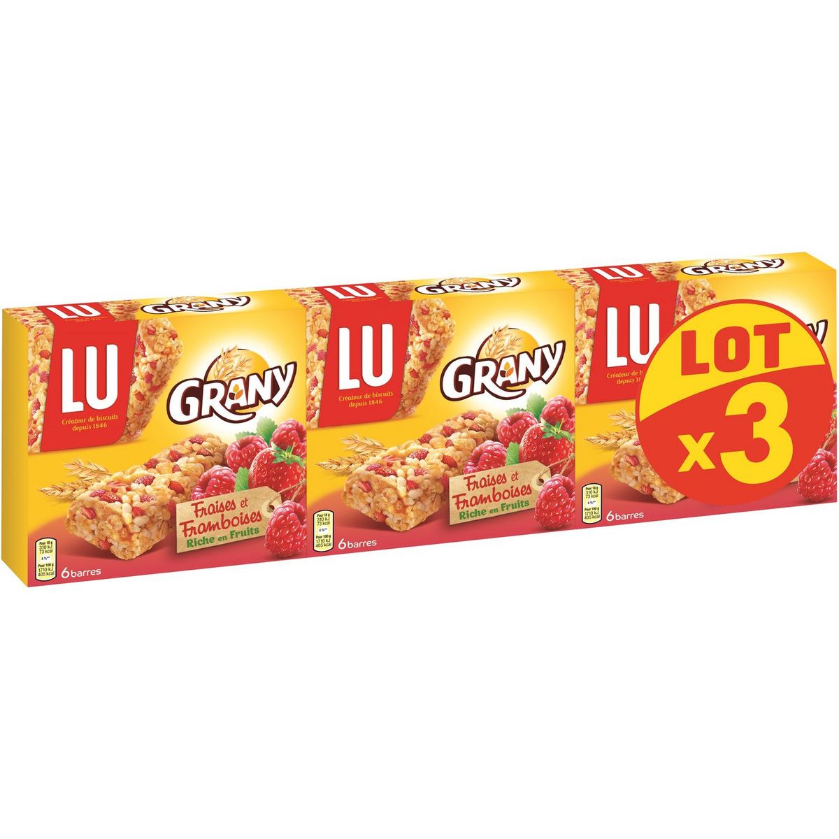 GRANY Barres de céréales fraises et framboises lot de 3 3x108g