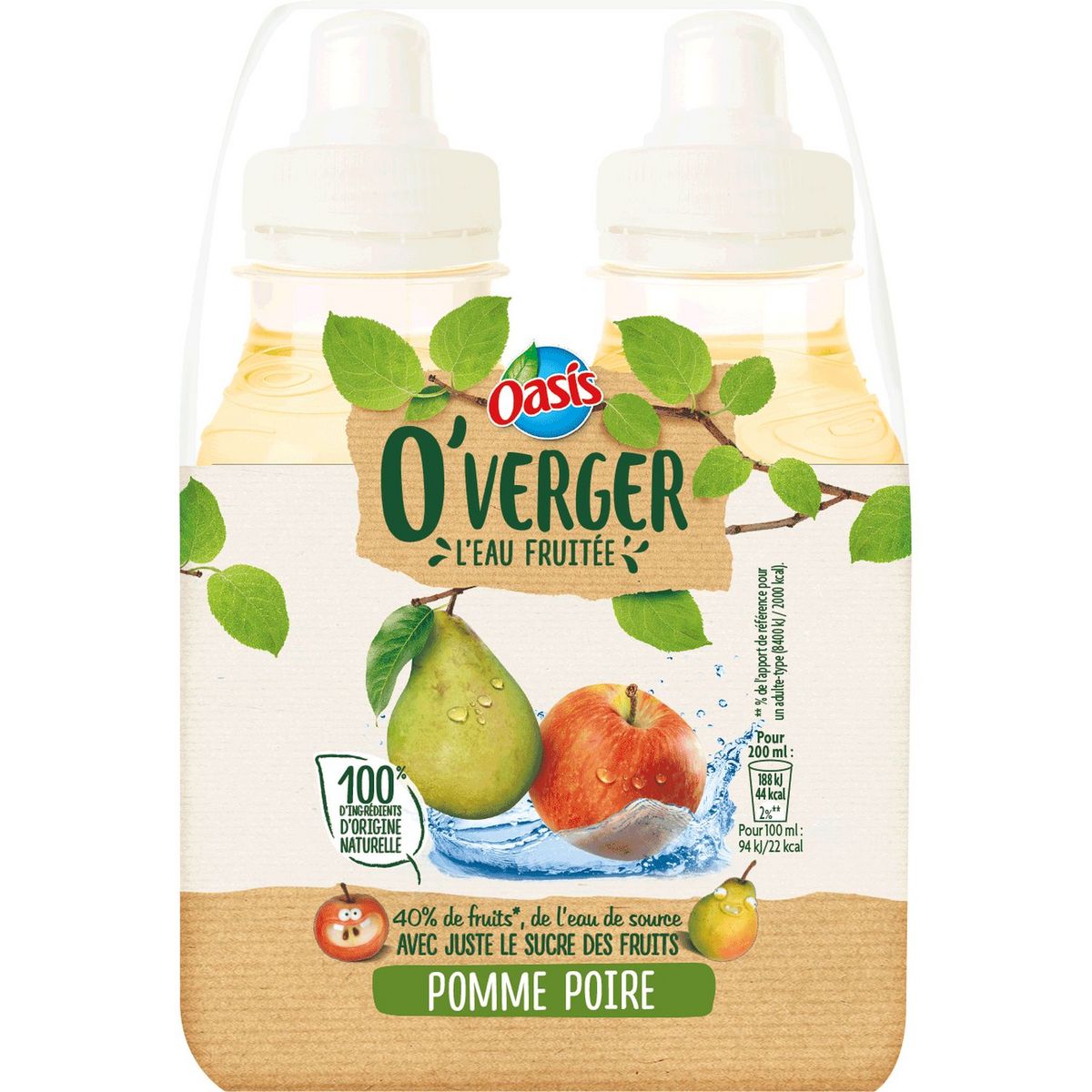 OASIS O'Verger eau fruitée saveur pomme poire 4x20cl