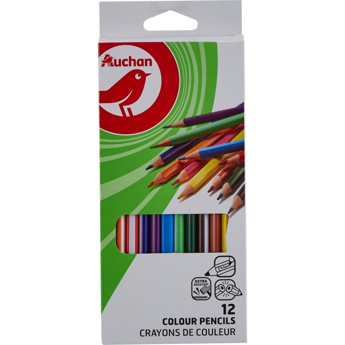 AUCHAN Etui de 12 crayons de couleur - Multicolore
