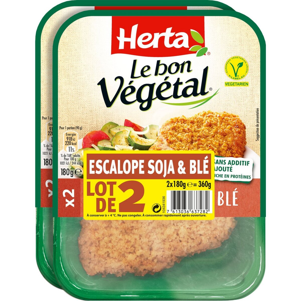 HERTA Le Bon Végétal escalope de soja et blé x2 360g