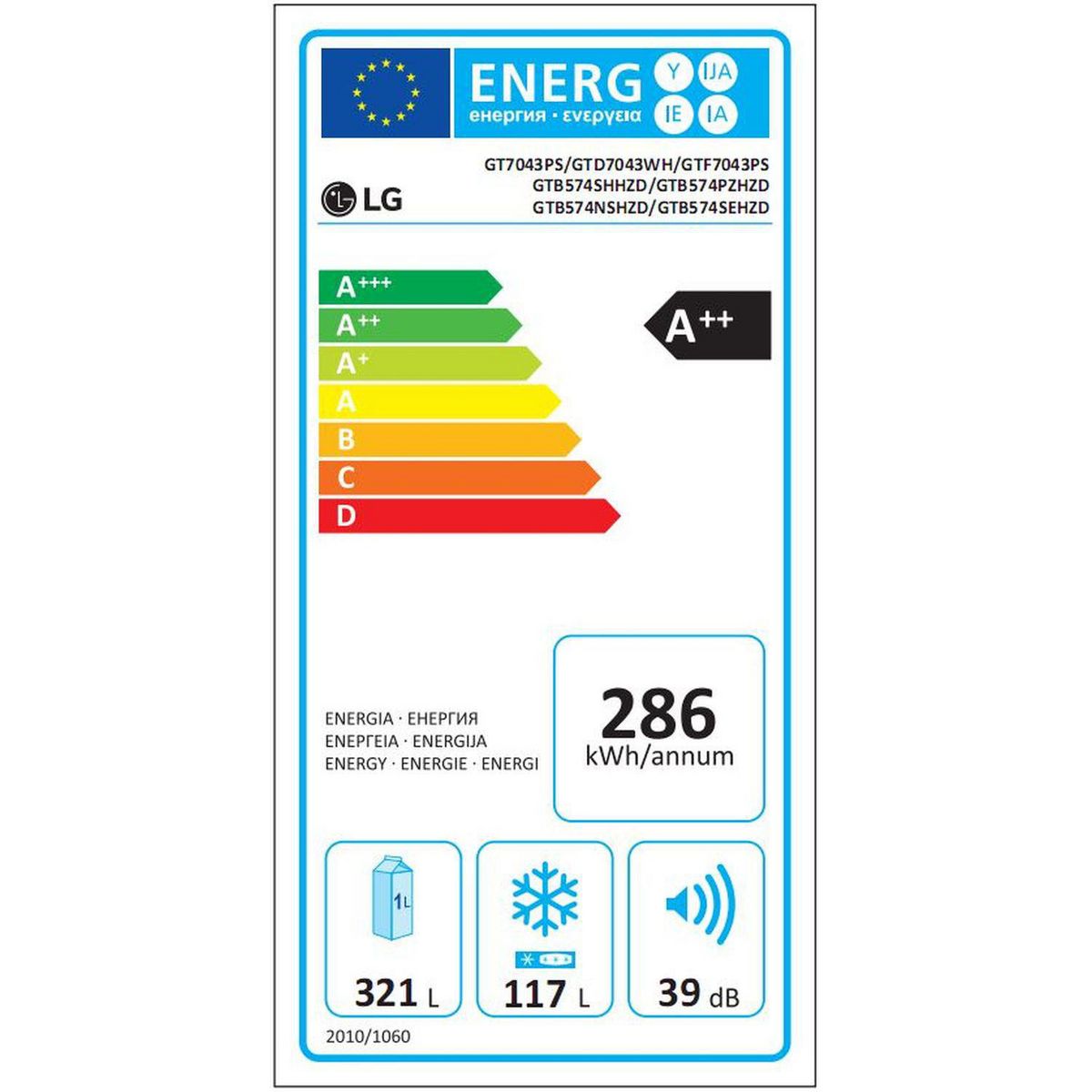 LG Réfrigérateur 2 portes GTF7043PS, 438 L, Froid No Frost