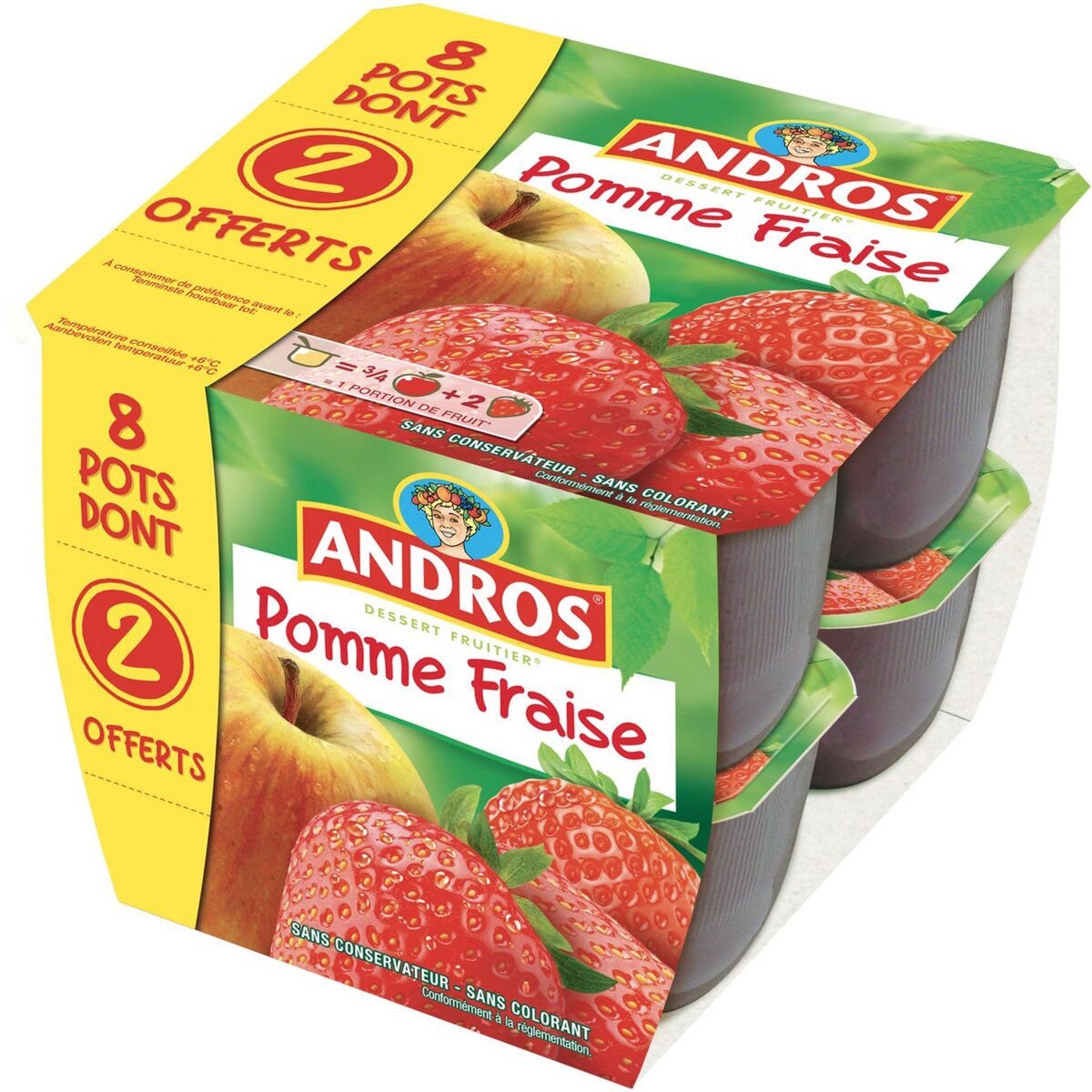 ANDROS Andros compote pomme fraise x8 dont 2offerts 800g pas cher