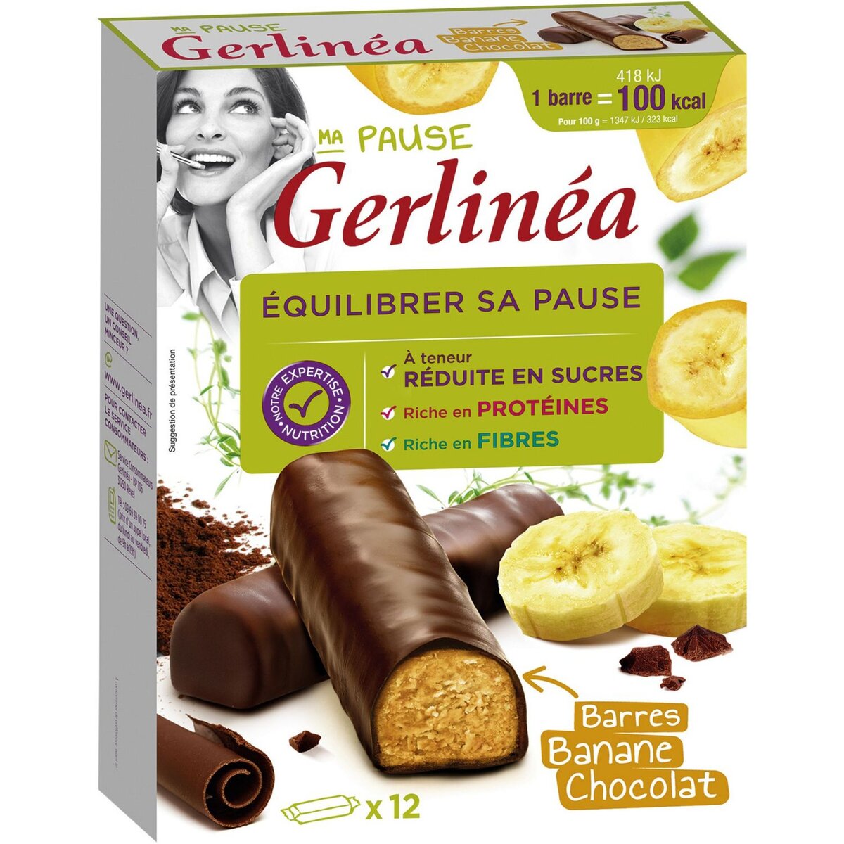 GERLINEA Barre banane chocolat riches en protéines 12x31g 372g