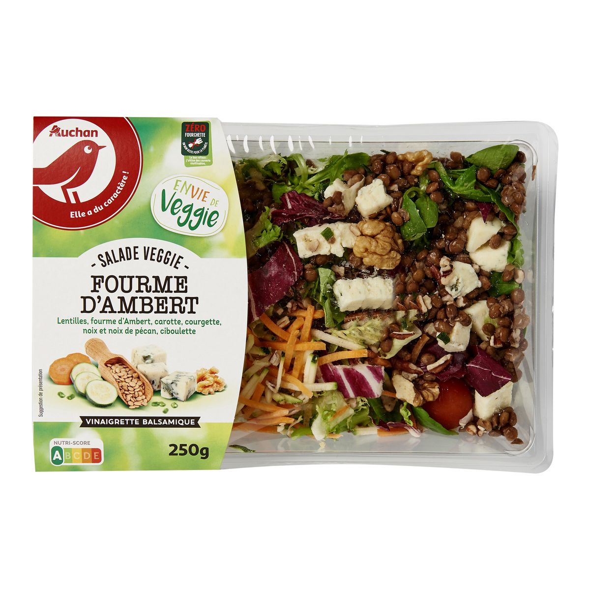 AUCHAN Salade veggie lentilles sans couverts 250g
