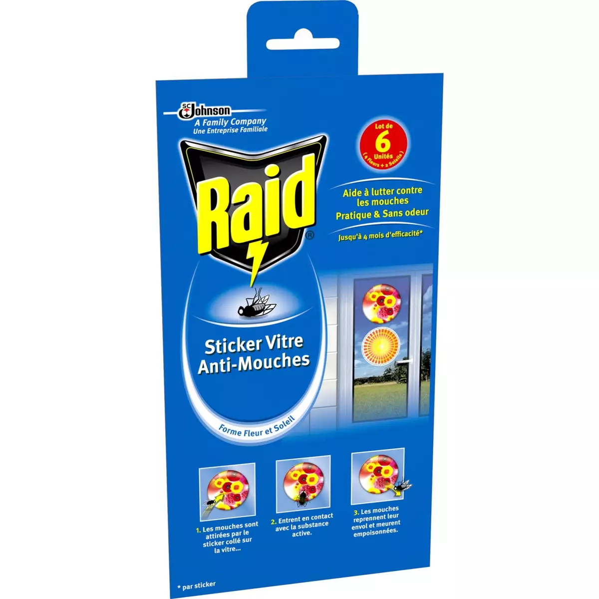 RAID Stickers fleurs vitre anti-mouches efficace 6x4 mois 6 stickers