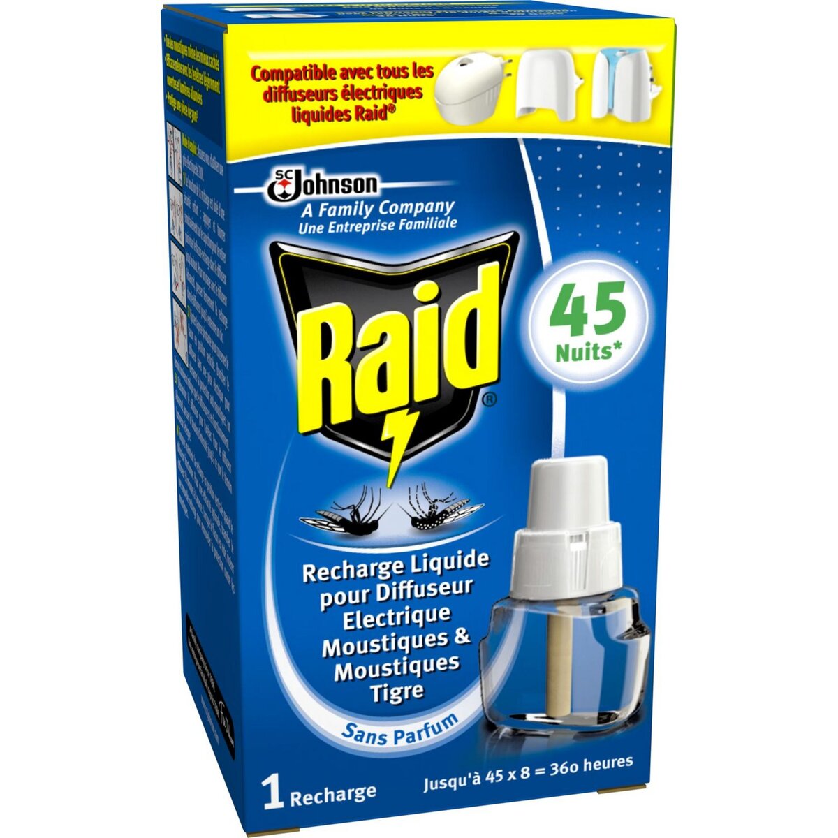 RAID Recharge diffuseur électrique anti-moustiques & moustiques-tigres efficace 45 nuits 1 recharge