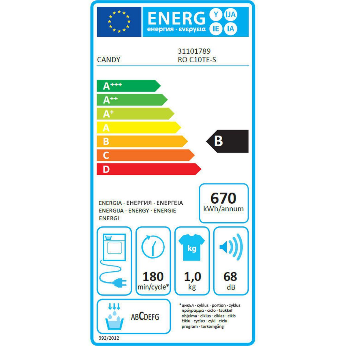 CANDY Sèche linge hublot RO C10TE-S RapidO, 10 kg, Condensation