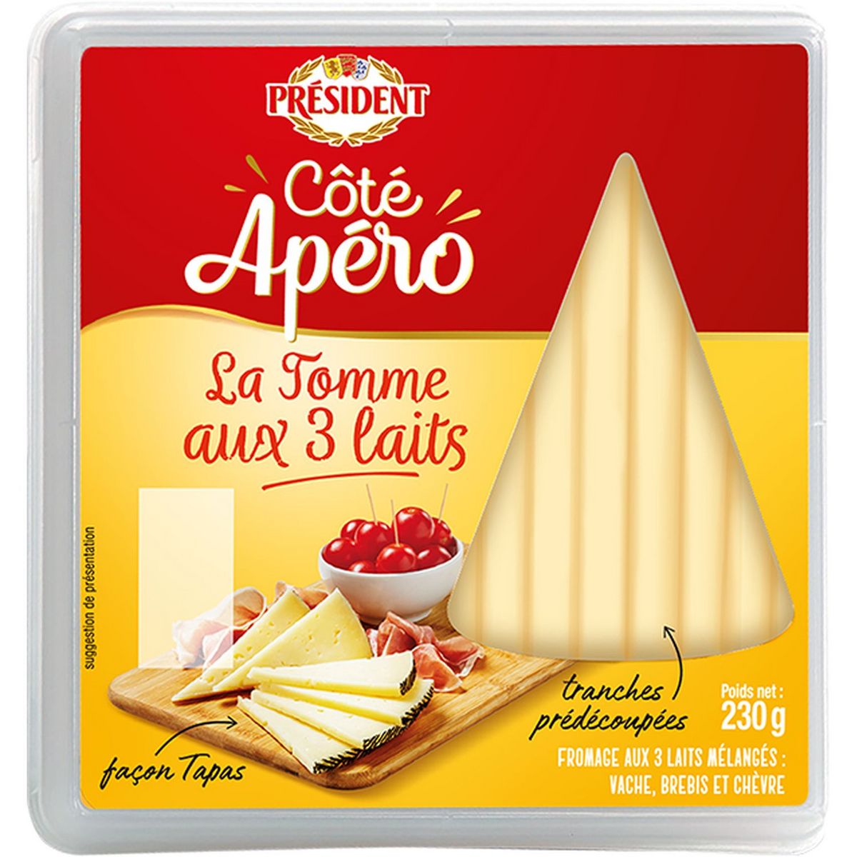 PRESIDENT Président tomme 3 laits en tranche 230g