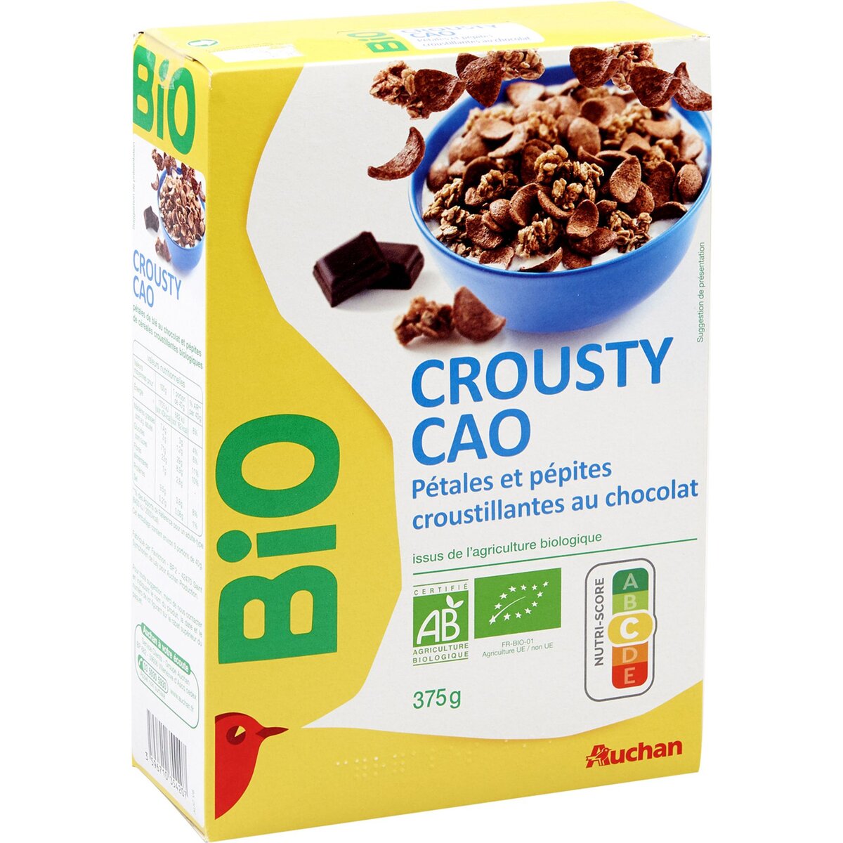 AUCHAN BIO Auchan Bio Crousty Cao céréales au chocolat 375g 375g