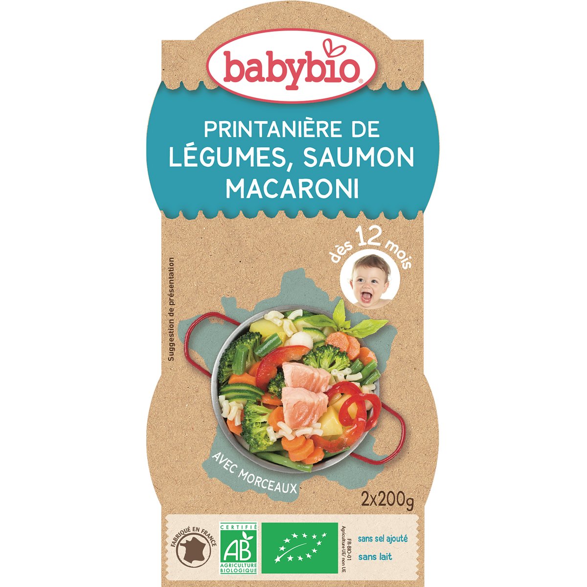 BABYBIO Babybio légumes saumon macaroni 2x200g dès 12 mois