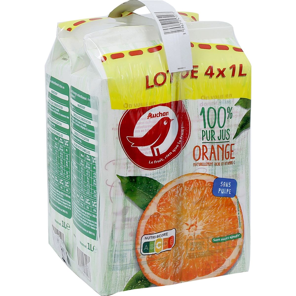 AUCHAN Pur jus d'orange sans pulpe 4x1l