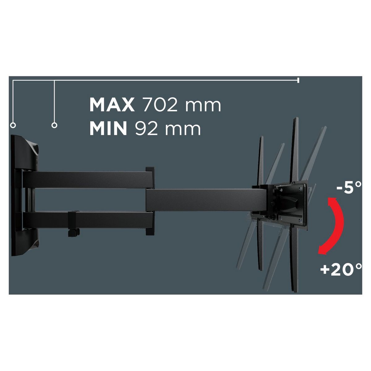 MELICONI Support TV Pantographe Slim 600 SDRP Plus orientable et inclinable 50 à 82 pouces - Noir