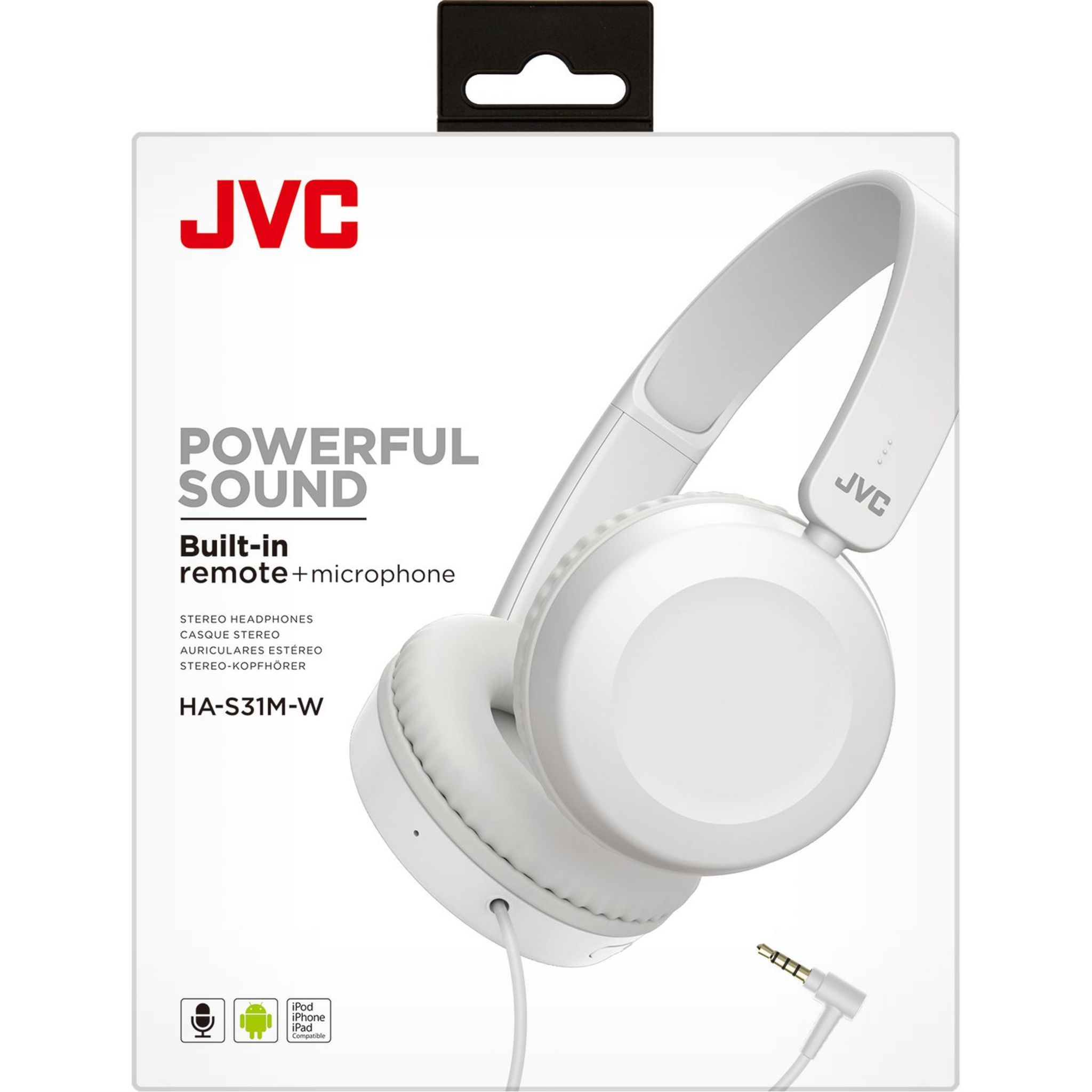 Voir la diapositive 2 : JVC Casque HA S31 Supra-aural Filaire Jack 3.5 mm Blanc