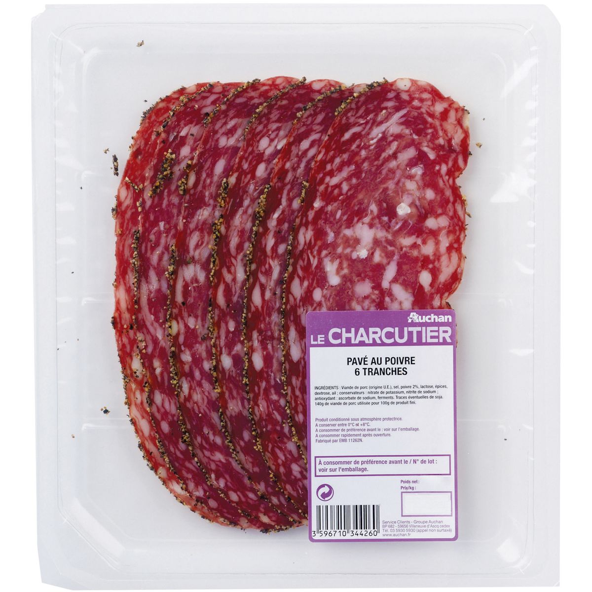 AUCHAN Le Charcutier pavé aux poivres tranche x6 -100g promo