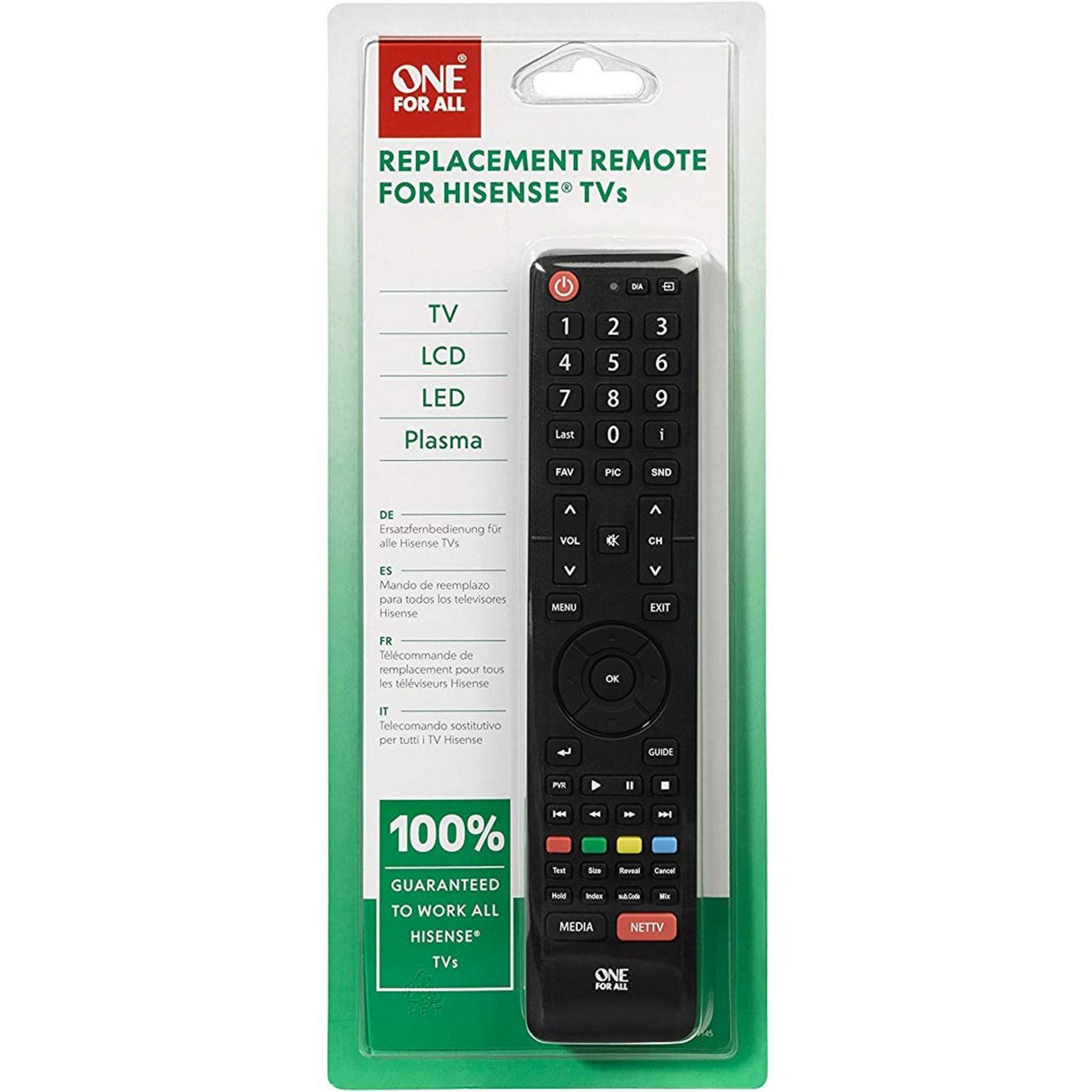 Voir la diapositive 2 : ONE FOR ALL Télécommande de remplacement pour TV Hisense Noir