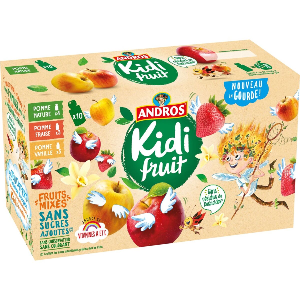 ANDROS Kidifruit gourdes pomme fraise vanille sans sucres ajoutés 10x85g