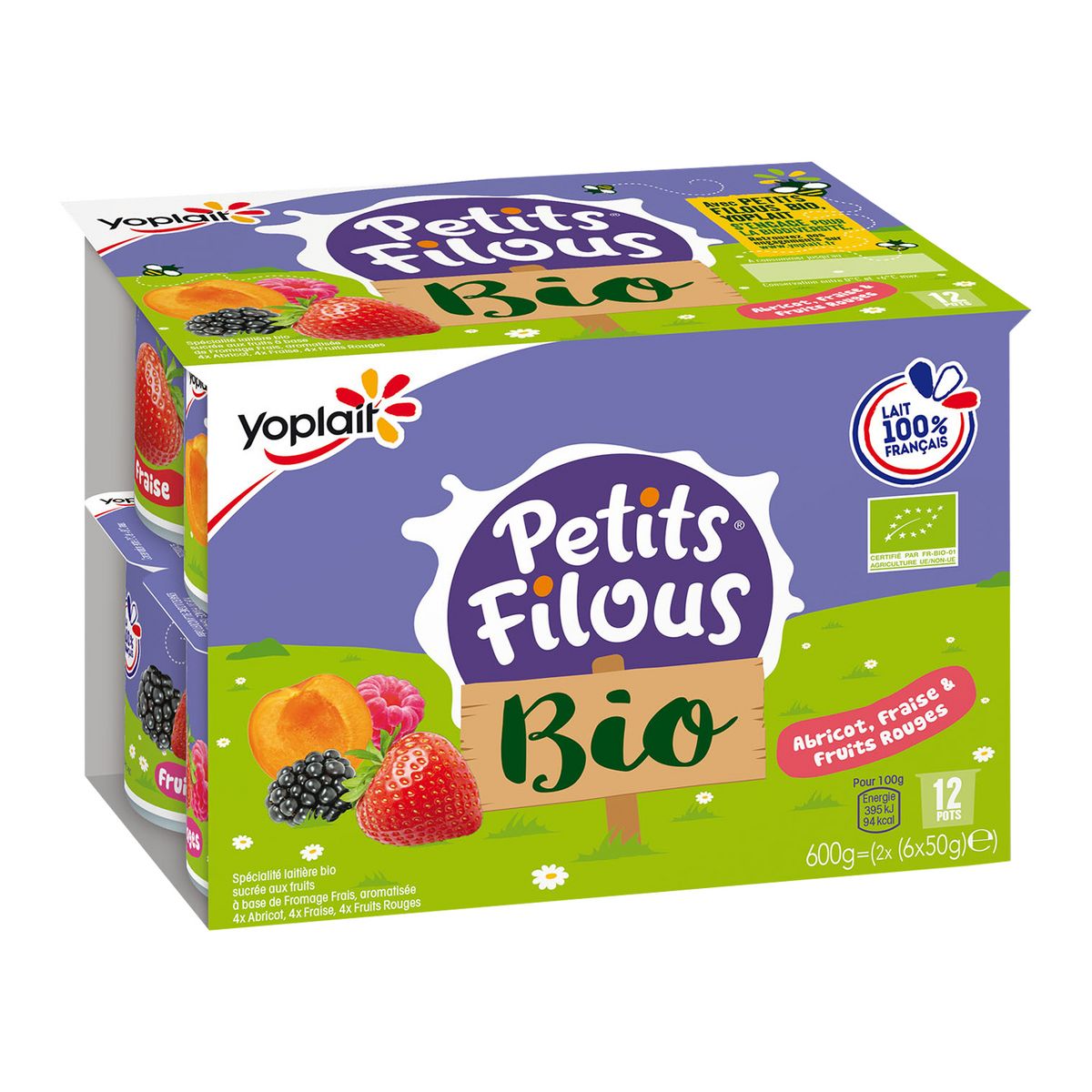 YOPLAIT Panaché de fromage frais bio aux fruits 12x50g