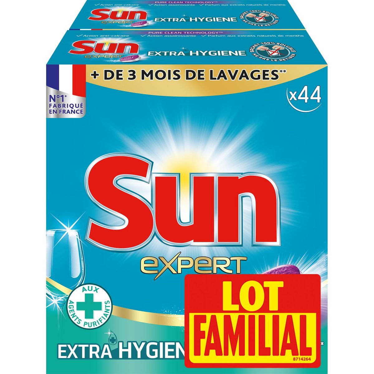 SUN Tablettes lave-vaisselle lot familial 88 lavages 88 tablettes
