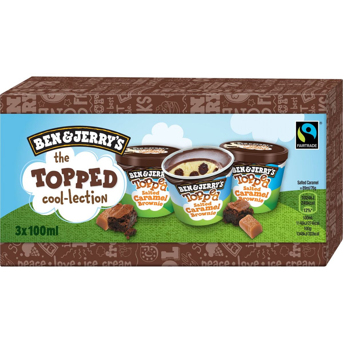 BEN ET JERRY'S Ben&Jerry's glace topped caramel brownie x3 3 mini pots 210g