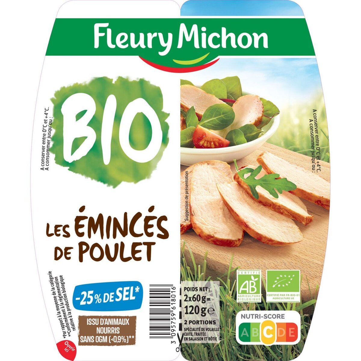 FLEURY MICHON Fleury Michon bio émincé de poulet sel réduit 120g