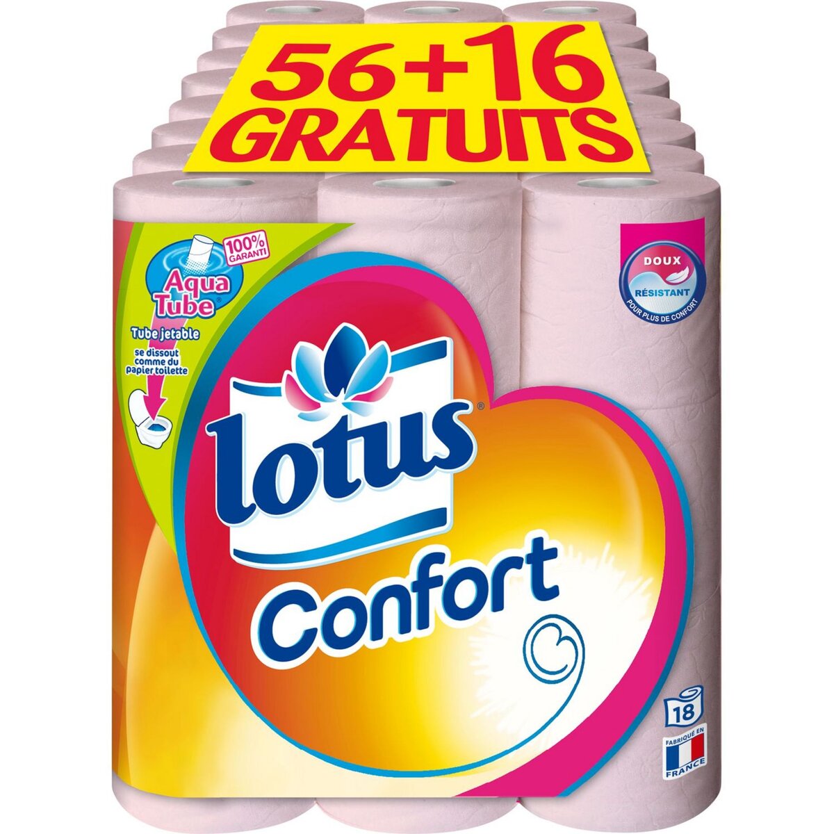 LOTUS Lotus confort papier toilette aquatube rose x56 +16 offerts