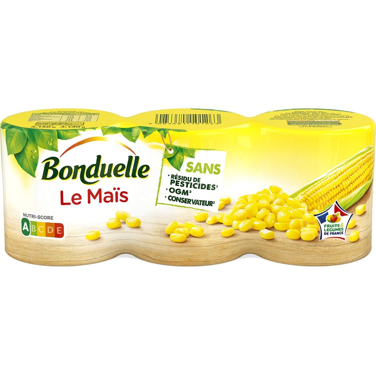 BONDUELLE Maïs sans résidu de pesticides sans OGM ss conservateur cultivé en France 3x140g