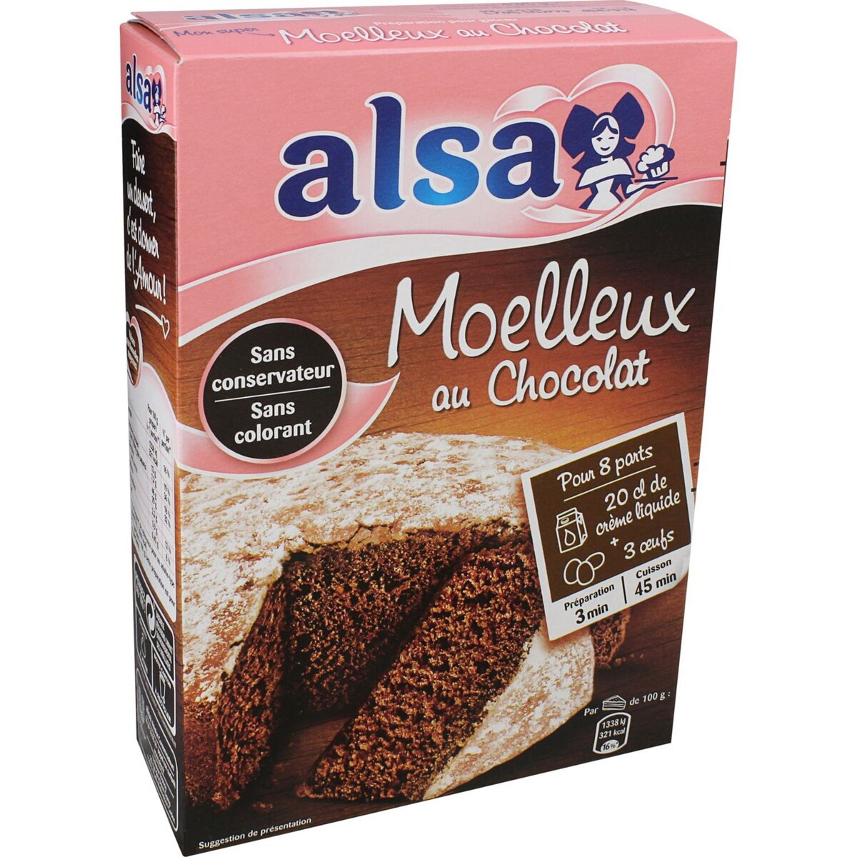 ALSA Préparation pour moelleux chocolat sans colorant sans conservateur 8 parts 435g