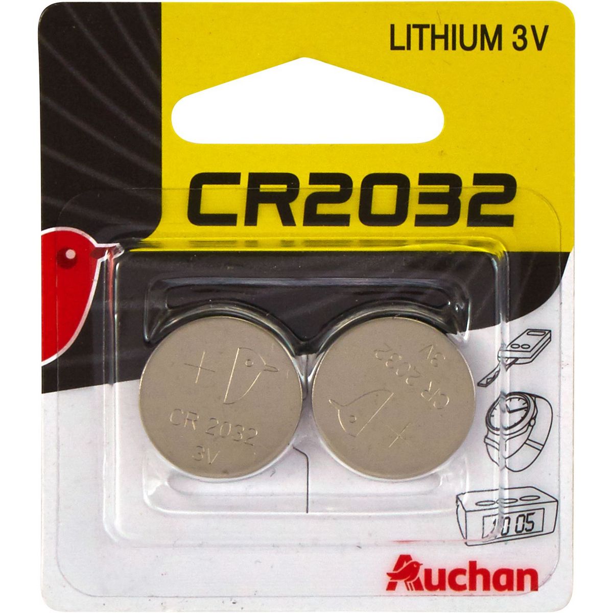 AUCHAN Auchan piles bouton CR2032 x2