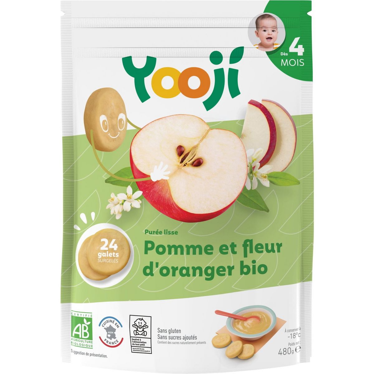 YOOJI Galets de purée de pomme et fleur d'oranger bio dès 4 mois 24x20g