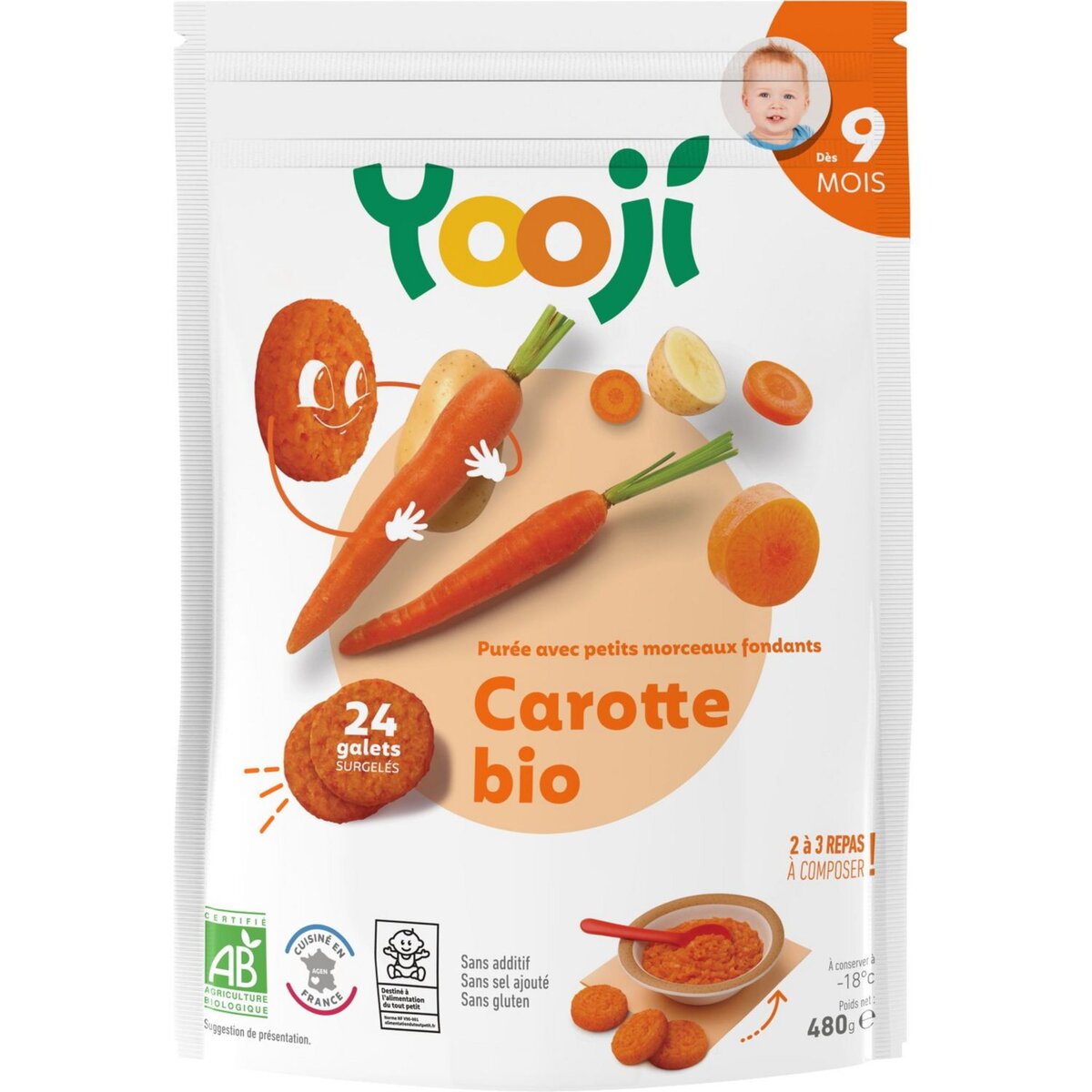 Yooji bio purée avec morceaux de carottes 480g dès 9mois