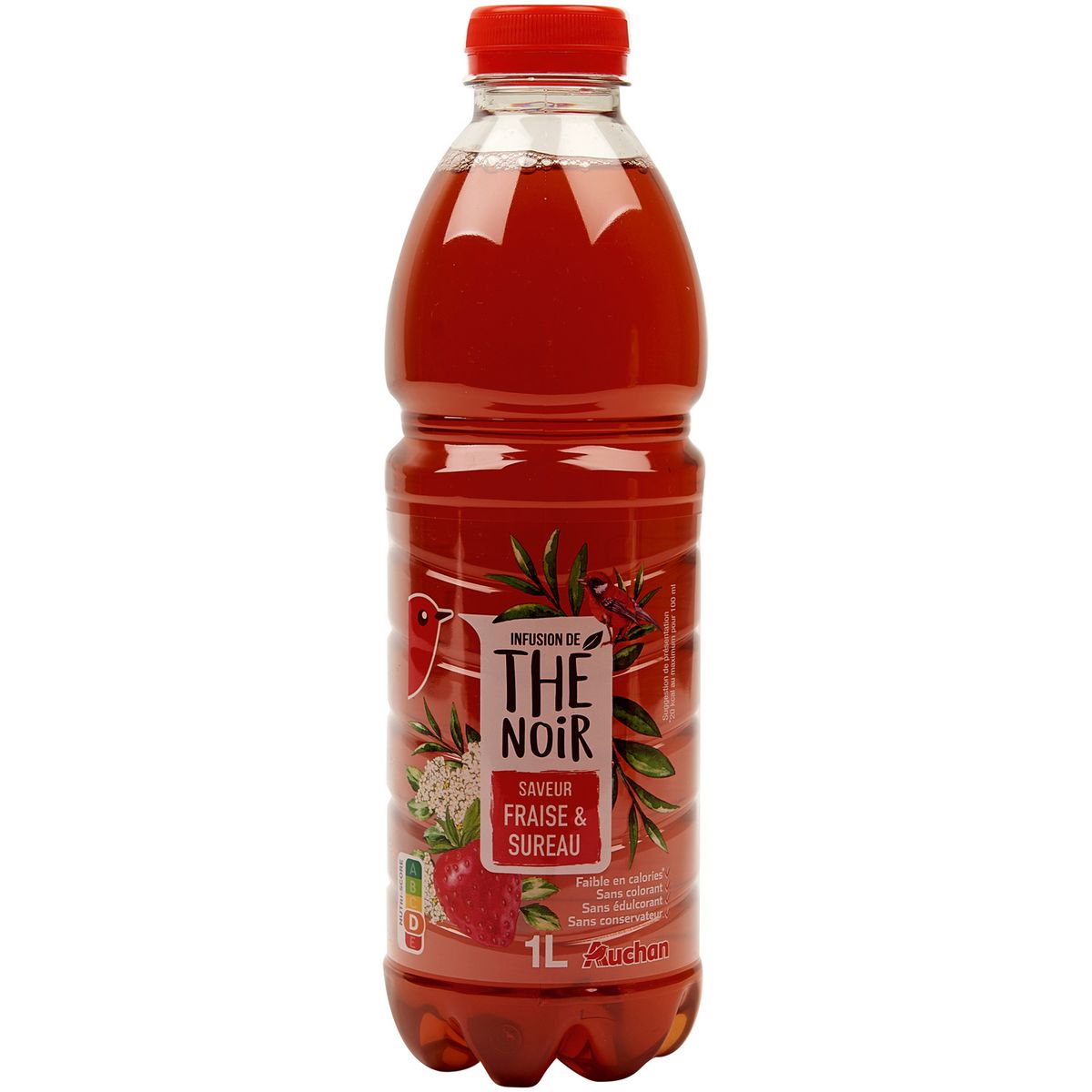 AUCHAN Boisson à l'infusion de thé noir aromatisée fraise et sureau 1l