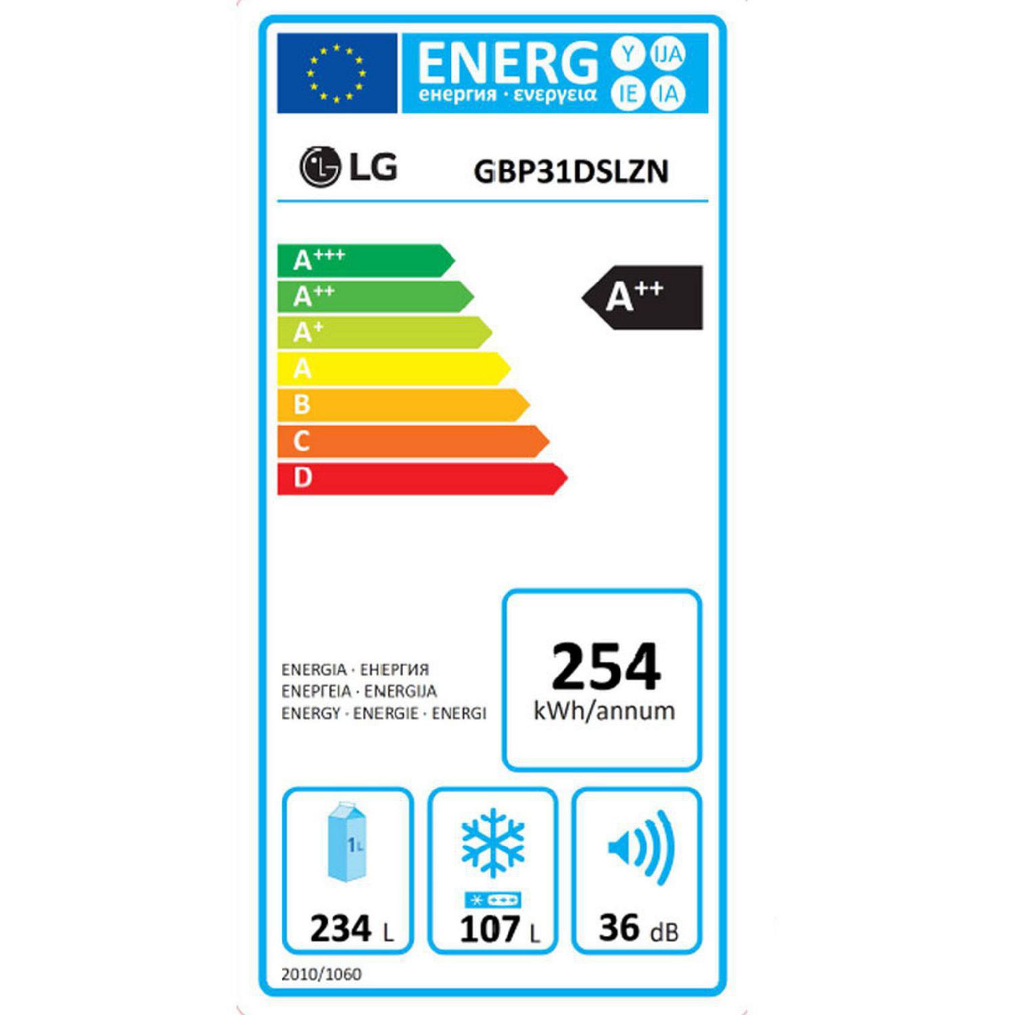 Voir la diapositive 2 : LG Réfrigérateur 2 portes GBP31DSLZN, 341 L, Froid ventilé No Frost