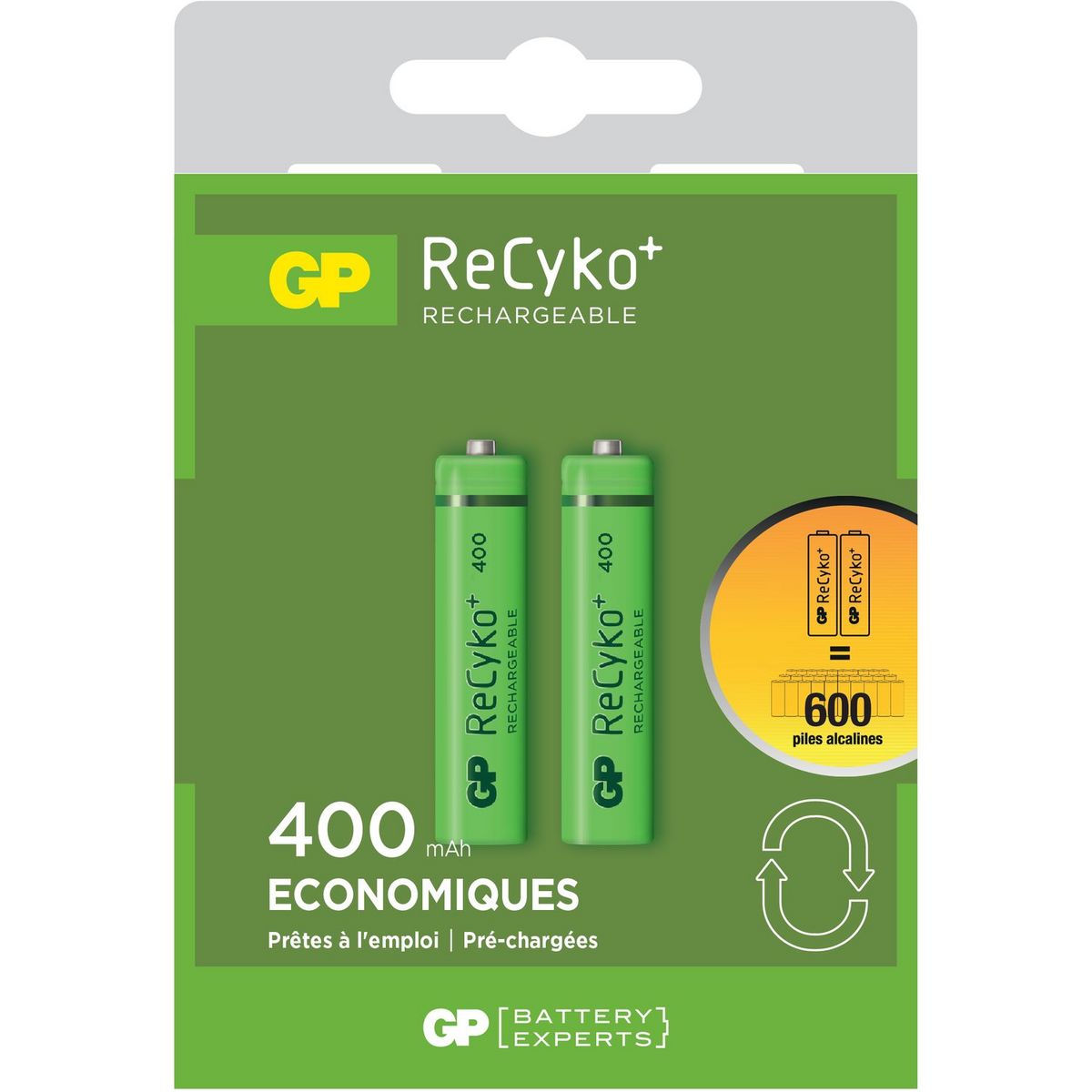 GP Lot de 2 Piles Rechargeables AAA 400 mAh
