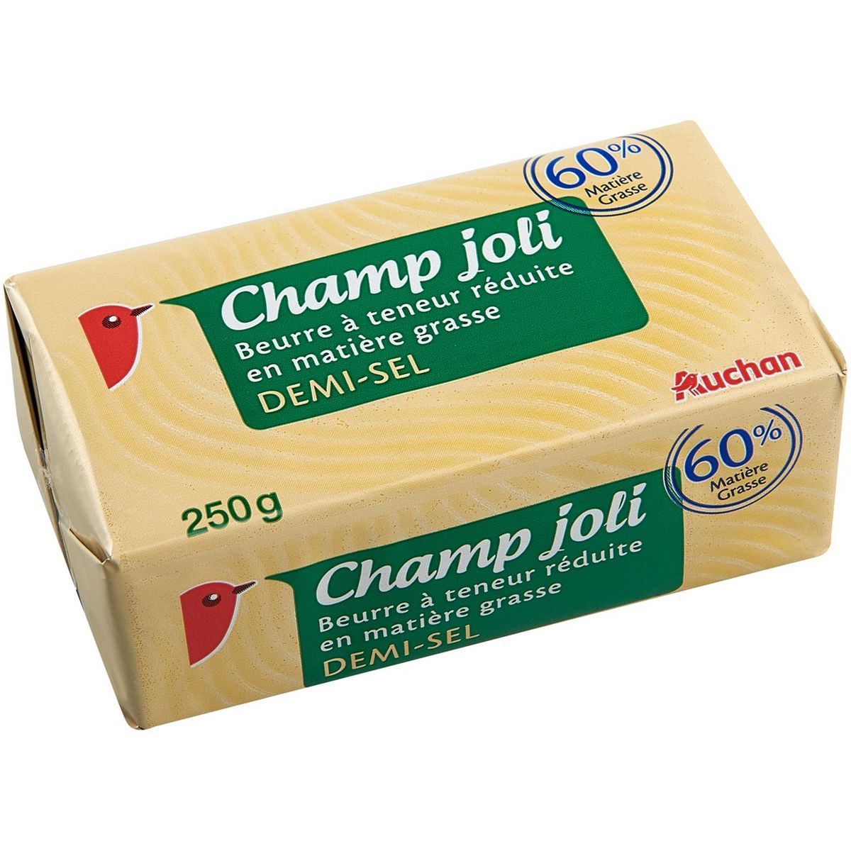 AUCHAN Beurre demi-sel allégé 60% MG 250g